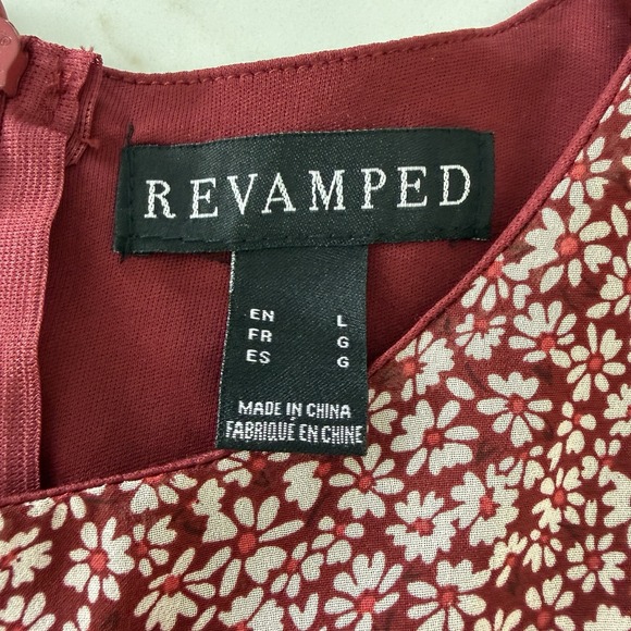 Revamped Burgundy Floral Tiered Long Sleeve Mini Dress Womens L Lined Coquette - Picture 7 of 14